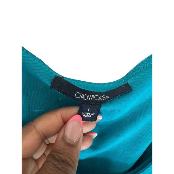 Chadwicks Maxi Dress Blue Pleated Round Neck Long Sleeve Cottagecore Large - Picture 2 of 13